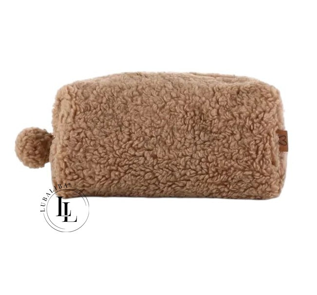 Kosmetiktasche / Clutchbag im Teddyfell-Look – Cappuchino